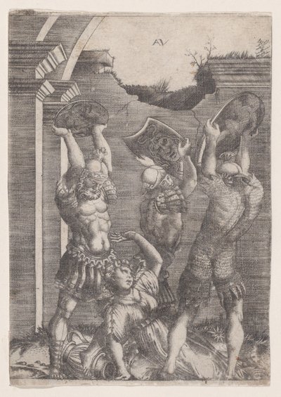 Tarpeia Verpletterd door de Sabijnen door Agostino Veneziano
