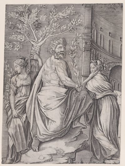 De man met een lauriertak door Agostino Veneziano