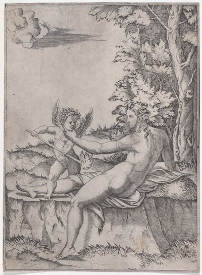 Venus en Eros door Agostino Veneziano