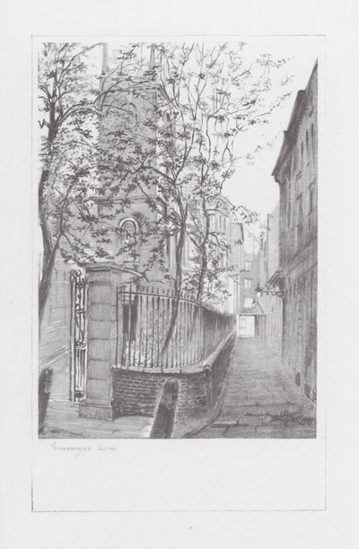 Lanes in Londen: Ironmonger Lane (litho) door Alan Stapleton