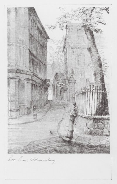 Lanen in Londen: Love Lane, Aldermanbury (litho) door Alan Stapleton