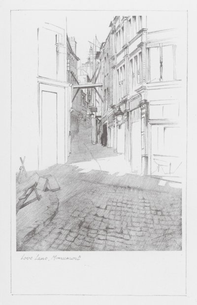 Lanes in Londen: Love Lane, Monument (litho) door Alan Stapleton