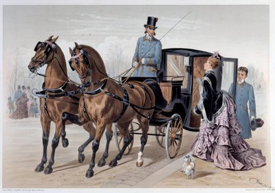 Coupe bereikt van Engelse paarden. Prent door Albert Adam (1833-?) 1874 Parijs, Musee Carnavalet door Albert Adam