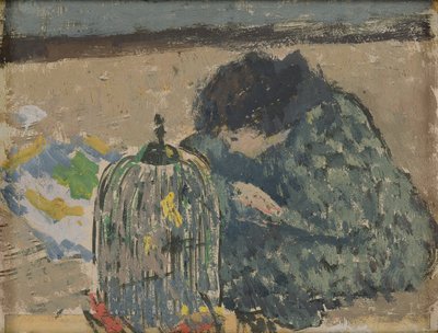 Vrouw met kanarie, ca 1892-94 (olieverf op kaart) door Albert Andre