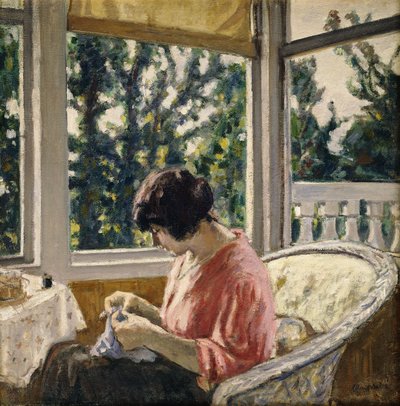 Jonge vrouw naait; Jeune Femme Cousant, ca.1913 (olieverf op doek) door Albert Andre