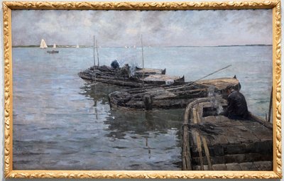 Aan de Beneden-Schelde, Laatste Stralen, Vissers Aangemeerd door Albert Baertsoen