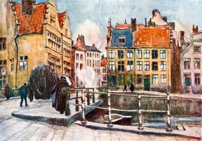 De "Pont aux Herbes", Gent (kleurenlitho) door Albert Baertsoen