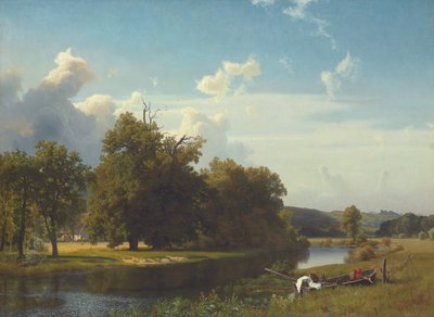 Een rivierlandschap, Westfalen door Albert Bierstadt