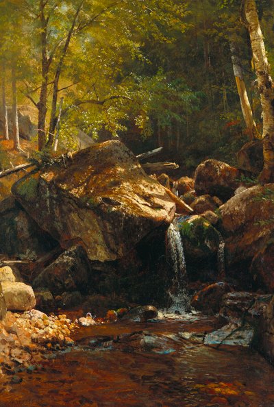 Thompson Cascade, Witte Bergen door Albert Bierstadt