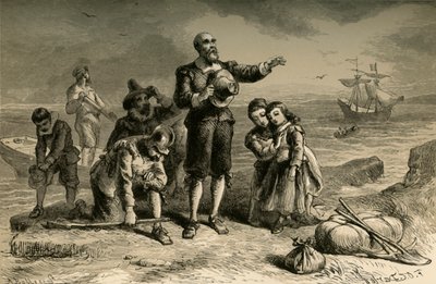 Landing van de pelgrims, 1877 door Albert Bobbett