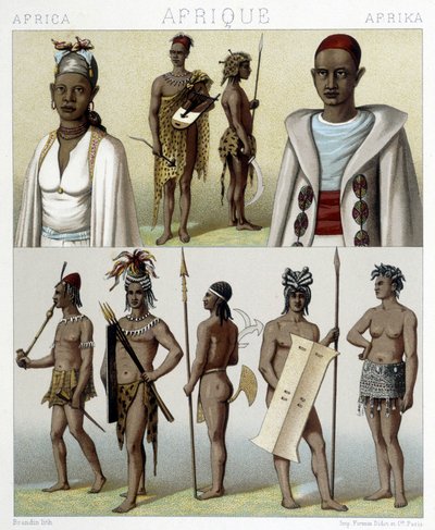 Traditionele kostuums en sieraden uit Timboektoe en de Boven-Nijl. Illustratie in 