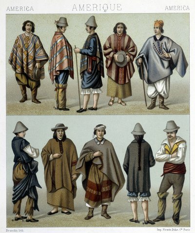 Traditionele kostuums van Chili. Illustratie in 