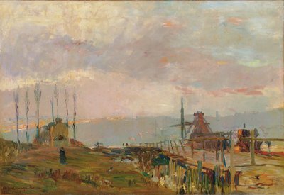 De rustieke brug bij Rouen door Albert Charles Lebourg