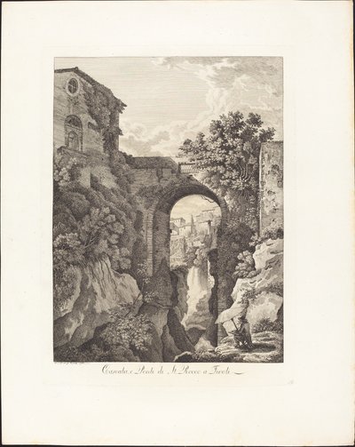 Waterval en brug van San Rocco in Tivoli door Albert Christoph Dies
