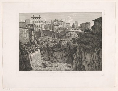 Gezicht op Tivoli, met de tempel van Vesta in de verte door Albert Christoph Dies
