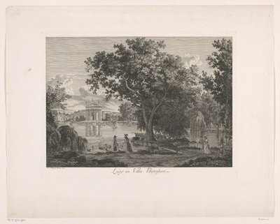 Gezicht op het meer bij Villa Borghese door Albert Christoph Dies