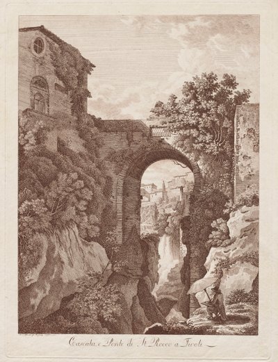 St. Rocco Waterval en Brug bij Tivoli (Cascata e Ponte di St. Rocco a Tivoli) door Albert Christoph Dies