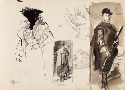 Schetsen, Menippus en kardinaal-infant Ferdinand van Oostenrijk, in jachtgewaad naar Diego Velázquez en een schets voor Portret van de operazangeres Aino Ackté door Albert Edelfelt