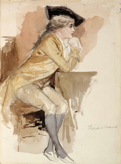 Thérèse Lainville, gekleed in 18e-eeuwse kleding door Albert Edelfelt