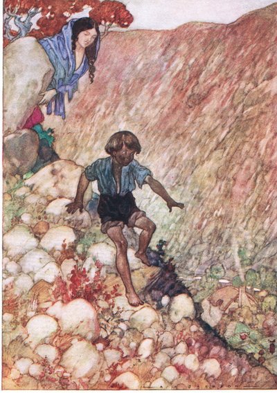 Hij ging naar beneden als de dappere kleine man die hij was, uit The Water Babies door Albert Edward Jackson