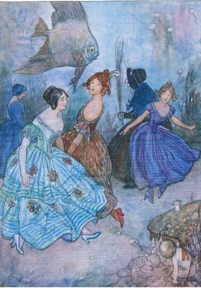 Ze propte hun arme voeten in de meest vreselijk strakke laarzen en liet ze dansen, uit The Water Babies uitgegeven door Humphrey Milford Oxford University Press, ca. 1930 door Albert Edward Jackson