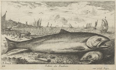 Twee zalmen op het strand door Albert Flamen