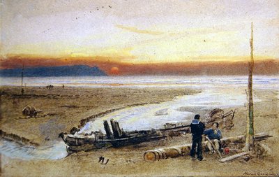 Kustscène bij zonsondergang door Albert Goodwin
