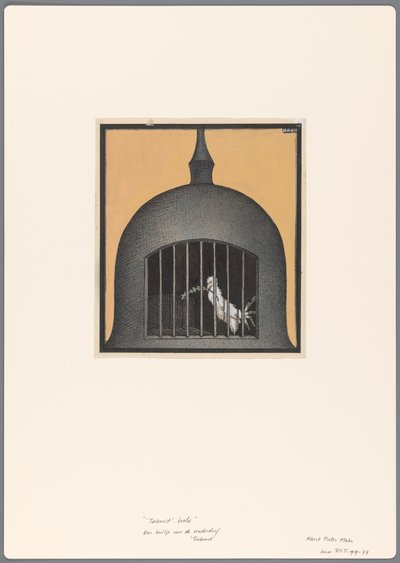 Ontwerp voor een politieke spotprent met een gekooide vredesduif: Toekomst door Albert Hahn (I)