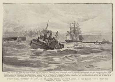 Een Nieuwe Sociale Beweging in Australië, Emigranten verlaten Sydney Harbour in de Bark Royal Tar naar Paraguay, Zuid-Amerika door Albert Henry Fullwood