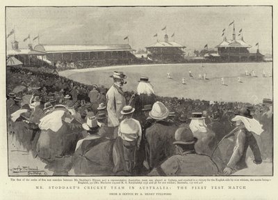 Het cricketteam van Mr Stoddart in Australië, de eerste testwedstrijd door Albert Henry Fullwood