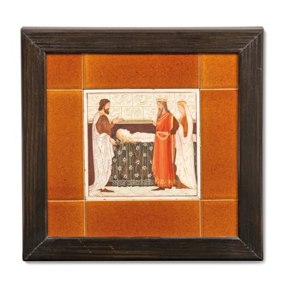 Tegel geschilderd met een middeleeuwse scène, c.1880-99 door Albert Joseph (attr.to) Moore