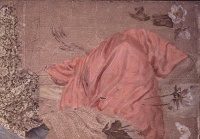 Studie van een gedrapeerd figuur en bloemen door Albert Joseph Moore