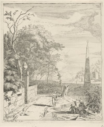 Landschap met een obelisk door Albert Meyering