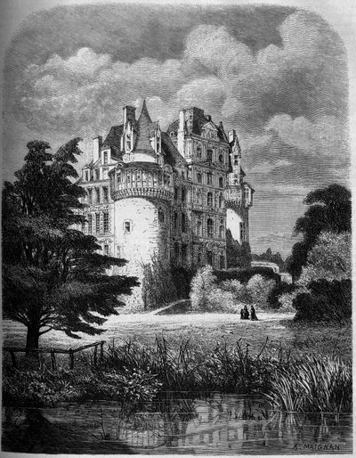 Chateau de la Loire: buitenaanzicht van het Chateau de Brissac (Renaissance architectuur) door Albert Pierre Rene Maignan