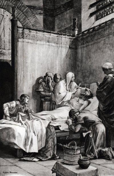 Dood van Clovis I van de Franken in Parijs op 27 november 511 - tekening door Albert Maignan (1845-1908) door Albert Pierre Rene Maignan