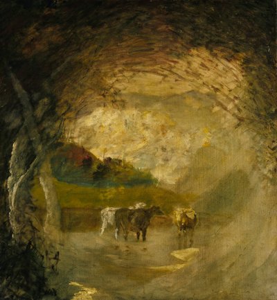 Landschap met bomen en vee door Albert Pinkham Ryder