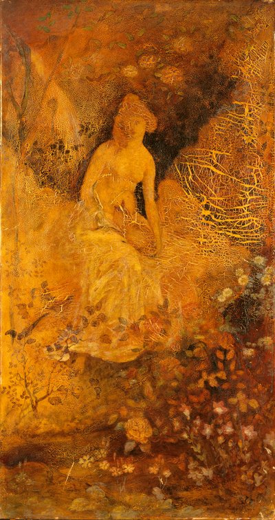 Paneel voor een scherm: Vrouw met een hert door Albert Pinkham Ryder