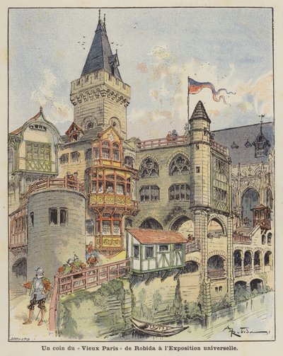Een hoek van Robidas Oud Parijs op de Exposition Universelle door Albert Robida