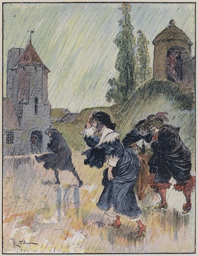 Illustratie voor Le Capitaine Bellormeau door en geïllustreerd door A Robida (kleur litho) door Albert Robida