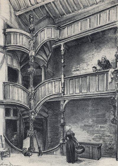 Interieur van een huis in Morlaix - Oud Frankrijk - Bretagne - tekst, tekeningen en lithografieën, door Albert Robida (1848-1926) ongedateerd eind 19e eeuw door Albert Robida