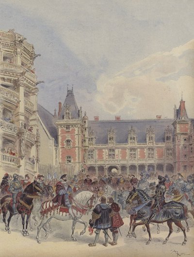 Het hof bij de kastelen van de Loire door Albert Robida