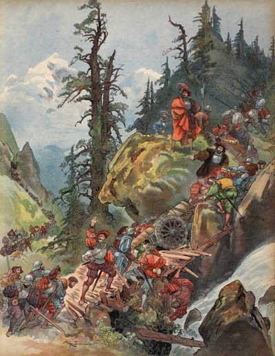 De oversteek van de Alpen, illustratie uit 