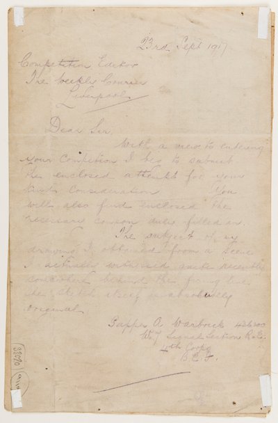 Brief aan de wedstrijdredacteur, 23 september 1917 door Albert Warbrick