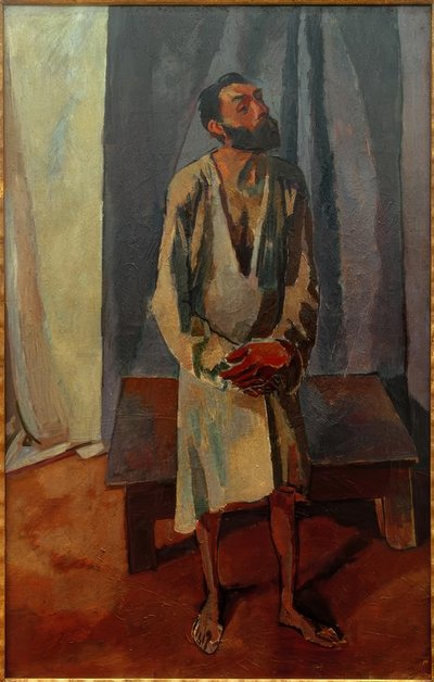 Man in hemd (Het model) door Albert Weisgerber
