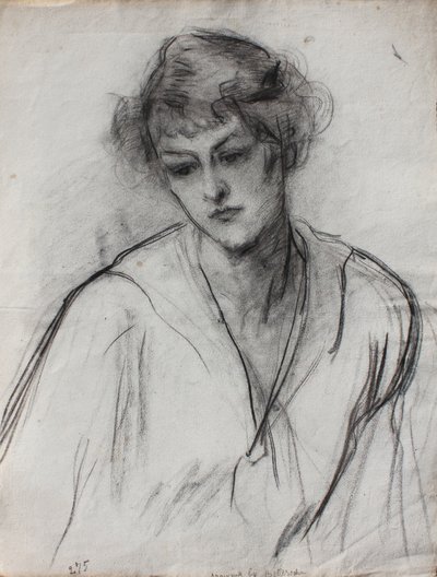 Halflang portret van een jong meisje, voorover leunend, ca. 1910 door Albert de Belleroche