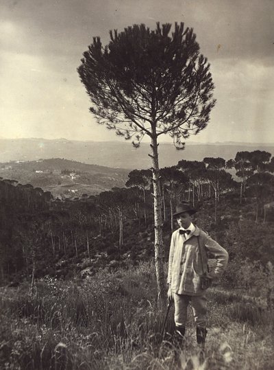 Uit het album "Ricordi fiorentini" (Herinneringen aan Florence), portret van de schilder Memo Ghini op het platteland, 27/08/1919 door Alberto Fierli