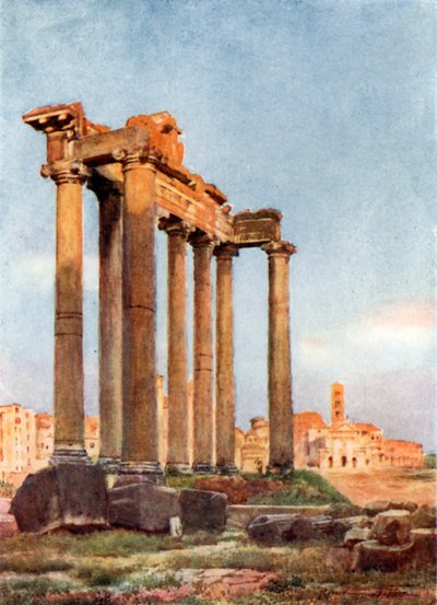 Tempel van Saturnus vanaf het portiek van de Dii Consentes door Alberto Pisa