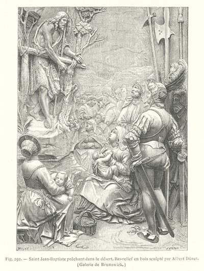 Johannes de Doper predikend in de woestijn (gravure) door Albrecht (after) Durer or Duerer