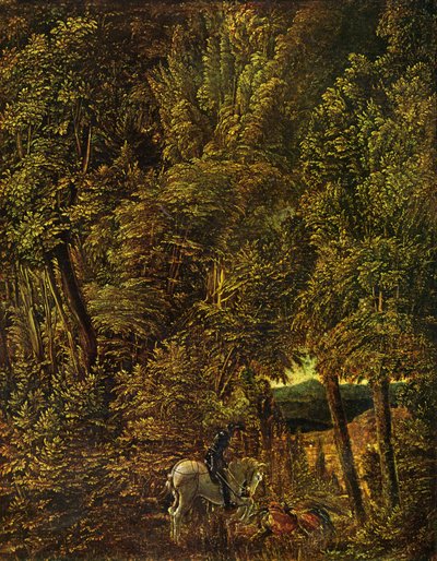 Platteland van hout met Sint Joris die de draak bevecht door Albrecht Altdorfer