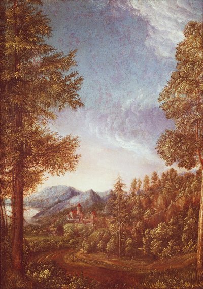 Donau landschap met Kasteel Worth, ca. 1522-25 door Albrecht Altdorfer